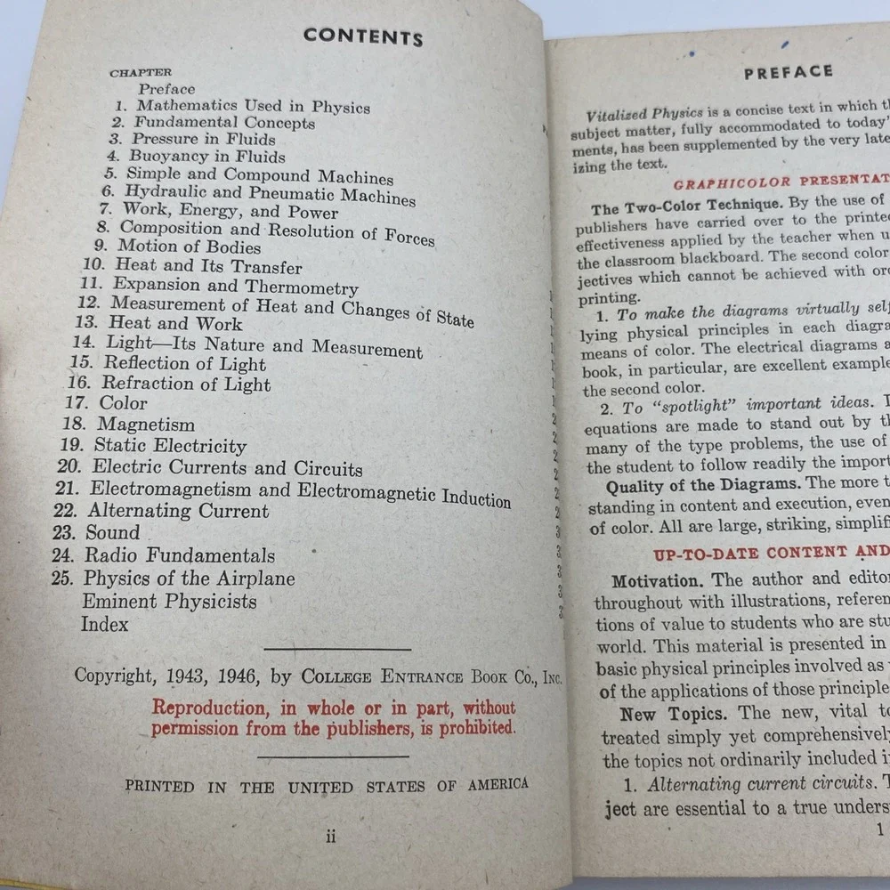 Vintage Vitalized Physics Carleton College‎ Entrance Book Co. Paperback 1946